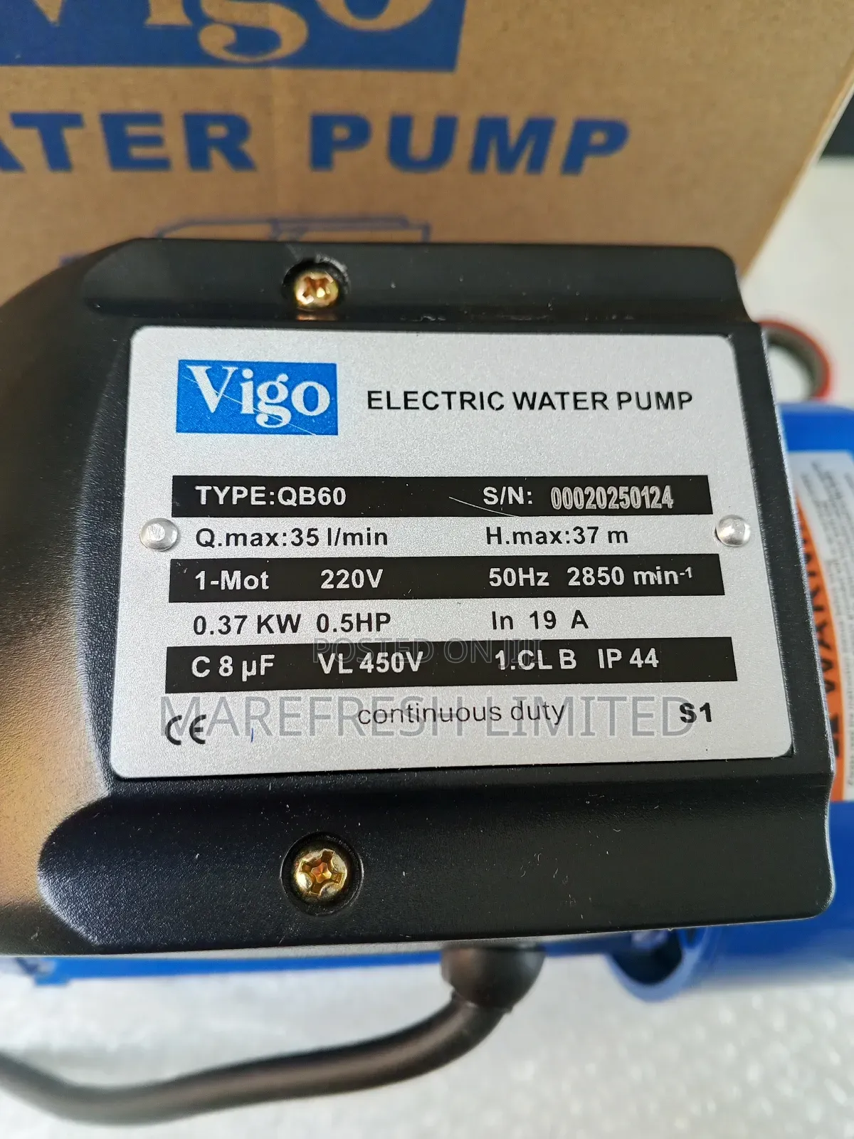Electric Water Pump 0.5 Hp 0.37kw