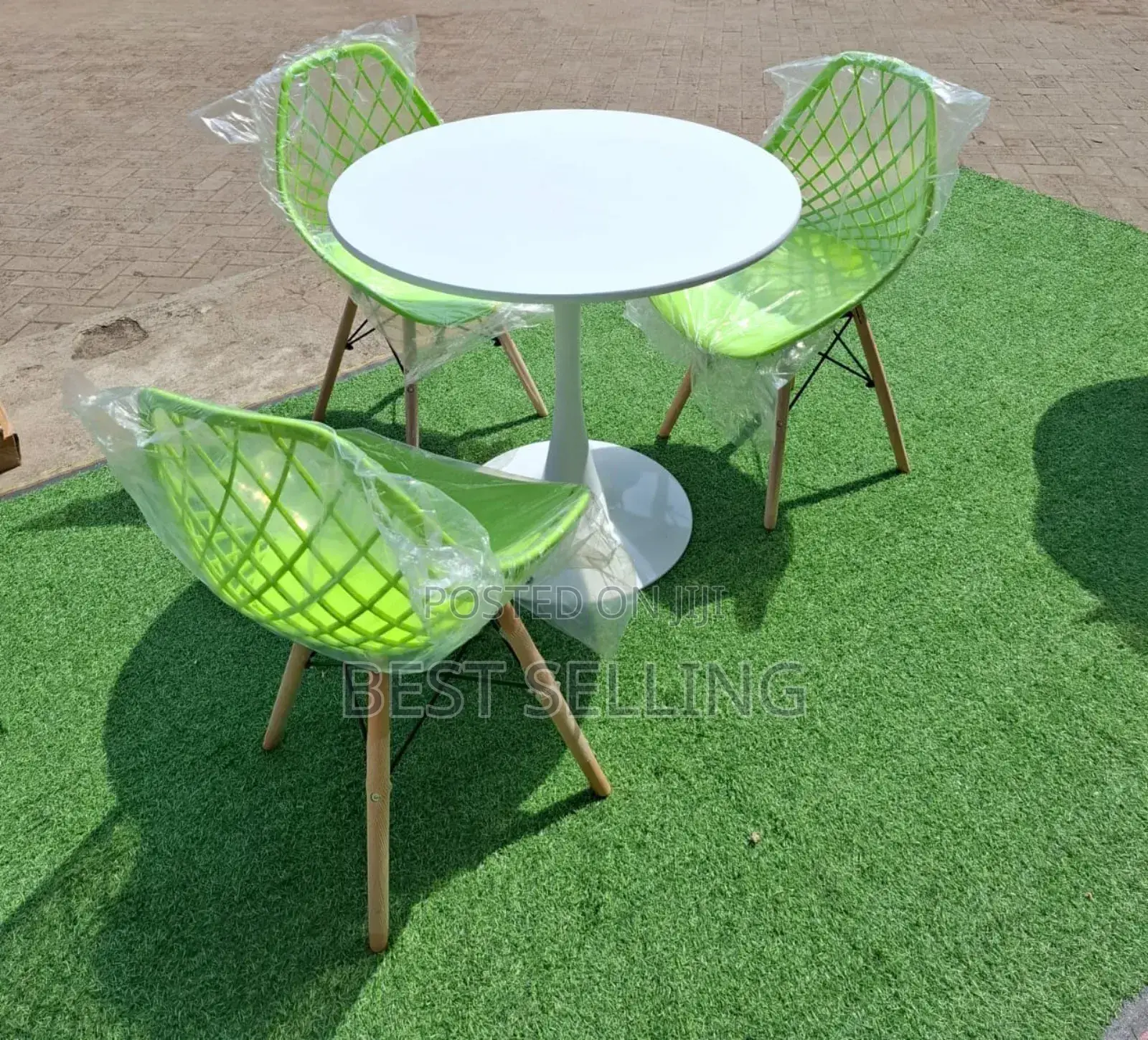 White Dining Set With Green Mesh Eams Chair