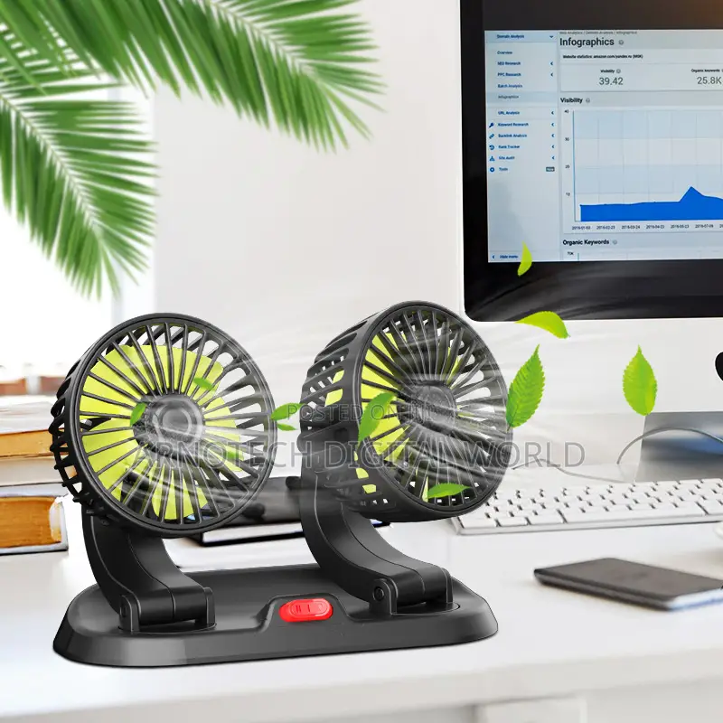 Car/Desktop Double Head Adjustable Usb 360 Degree Rotating Cooling Fan