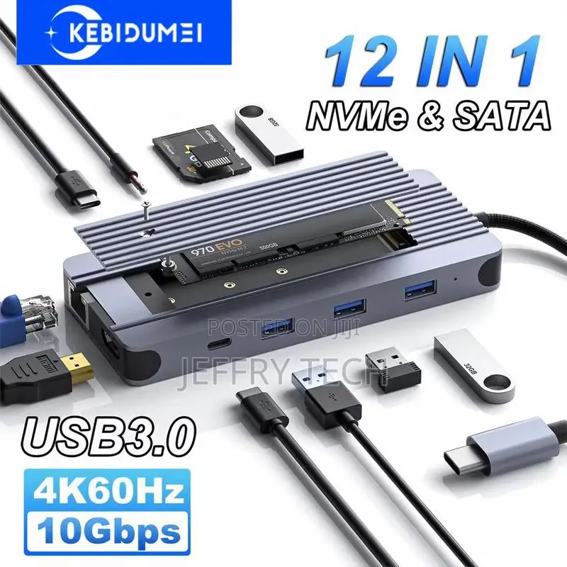 12 in 1 Usb C Hub Hard Disk Enclosure Type C Docking Station M.2 Nvme