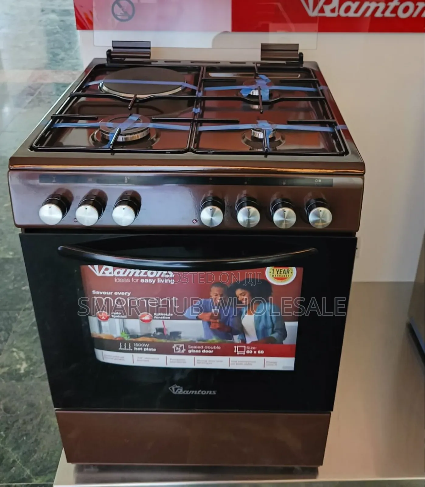 Ramtons Standing Cooker 60*60cm. 3g+1e . Electric Oven. Rc 605 Brow