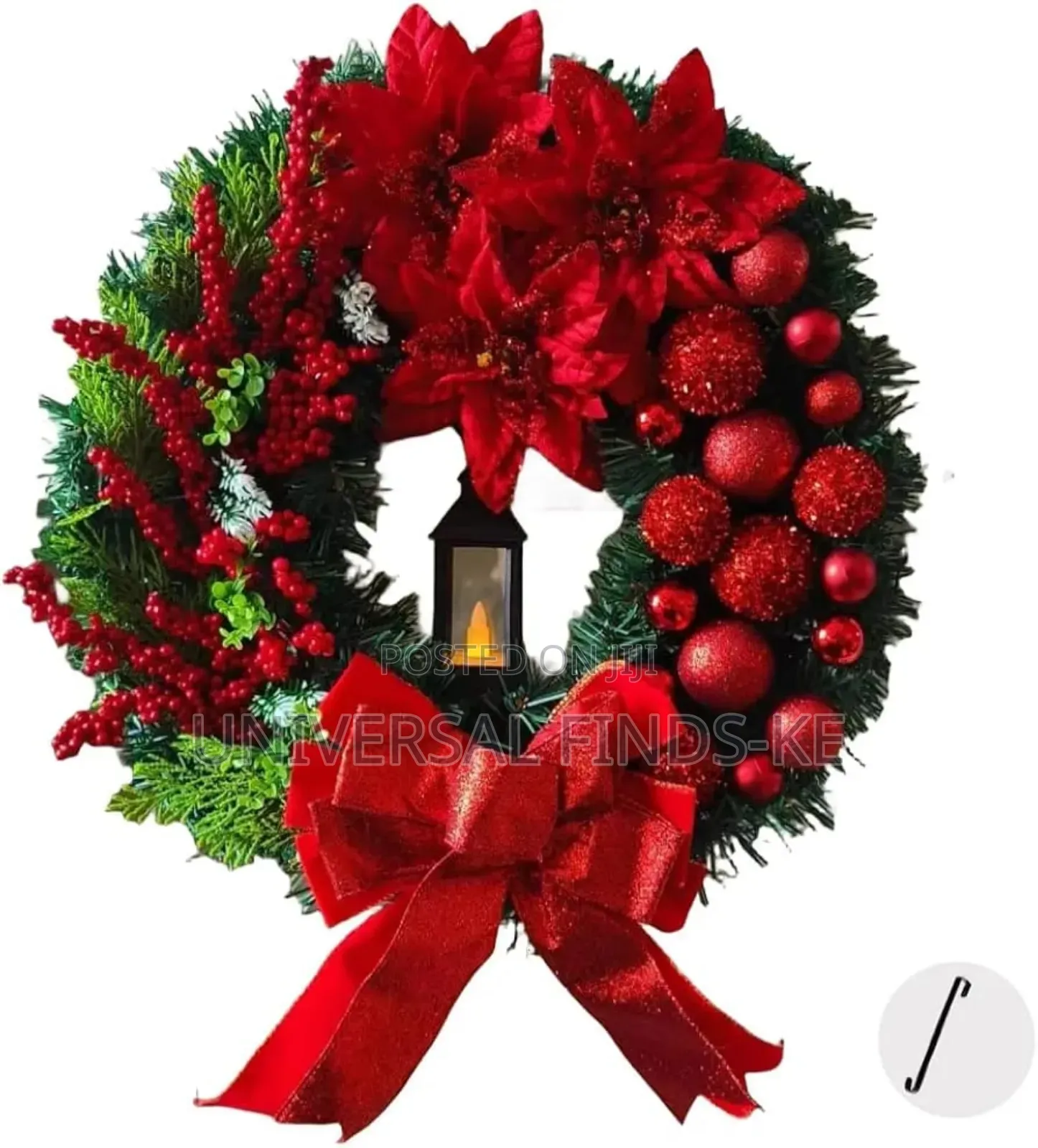 Christmas Front Door Wreath Artificial Red Berry Grass Bow 30cm