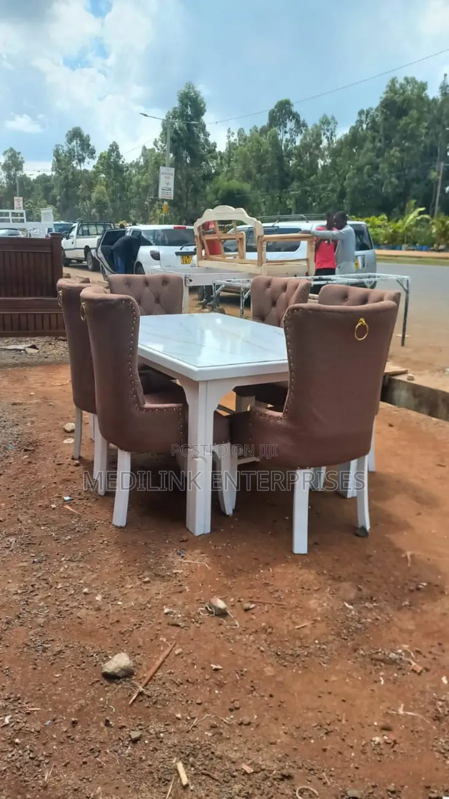 Upholstered Whitish 6-Seater Dinning Table Set