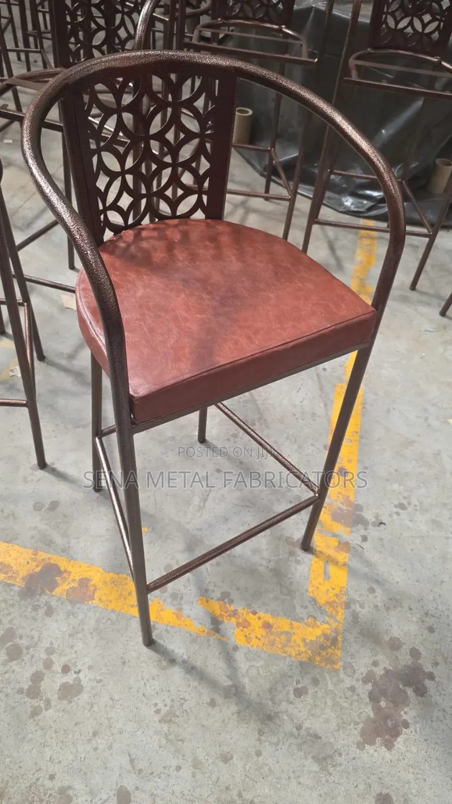 High-Profiled Bar Stools Brown Fabric on Copper