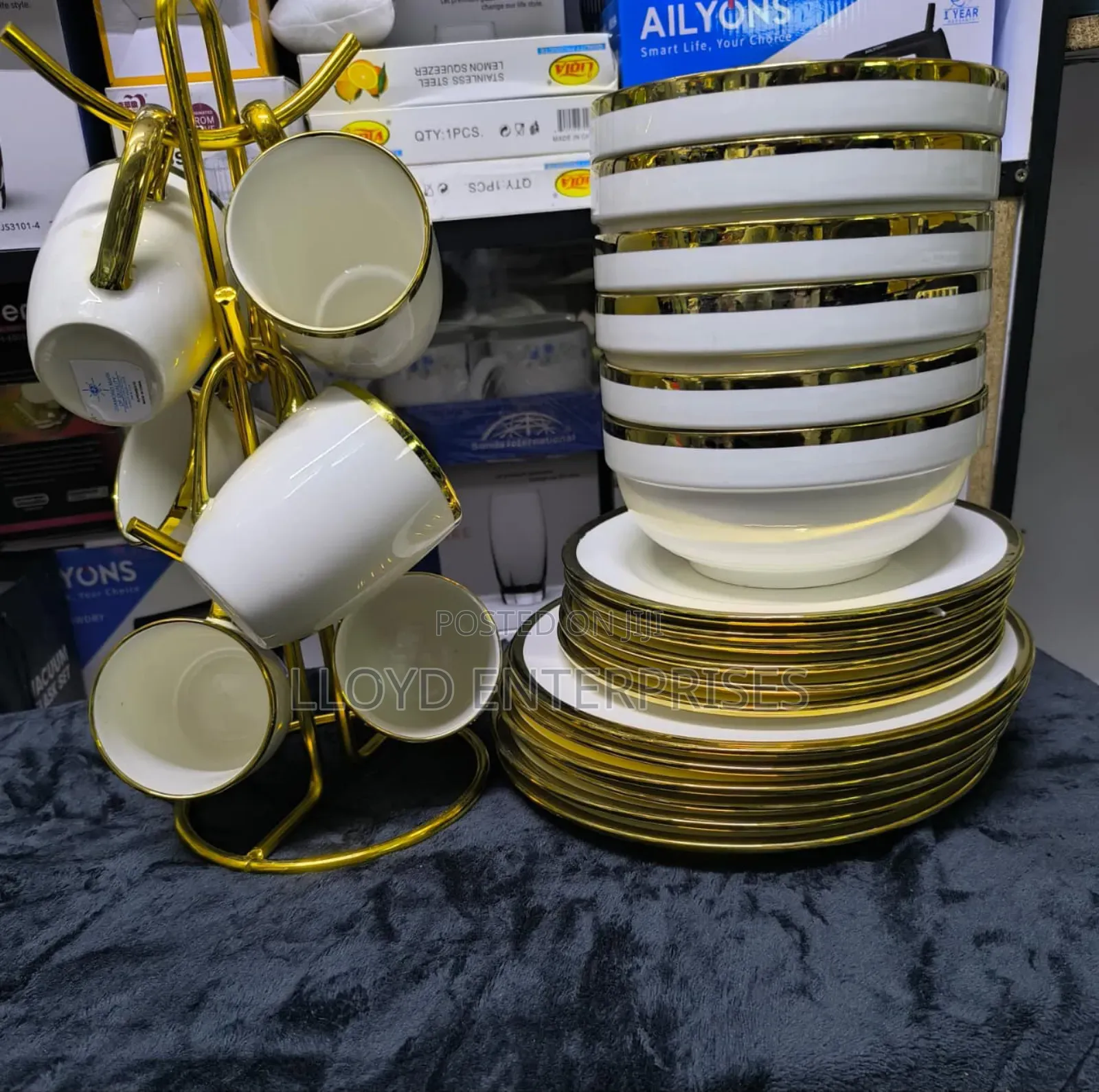 24pcs White Gold Dinner Set