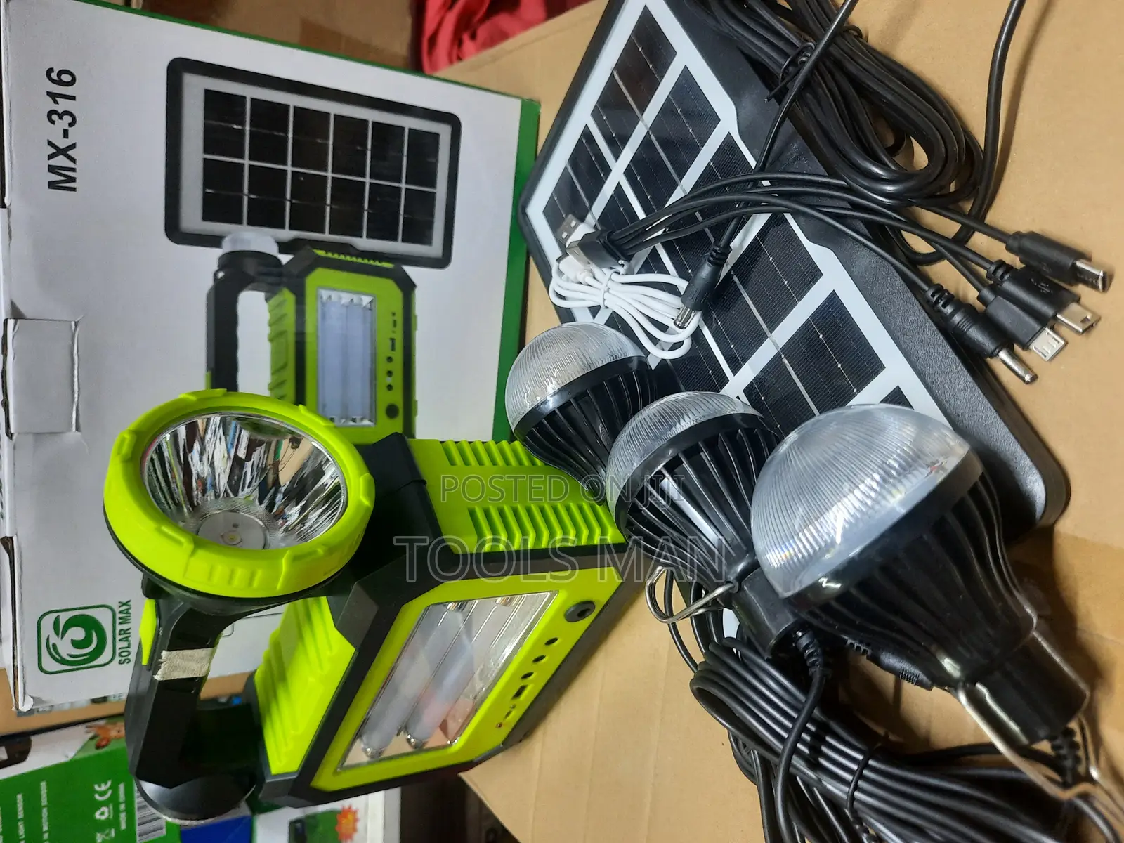 Rechargeable Solar Max Mx-316 Solar Light.3 Bulbs, Torch,Phone Charger