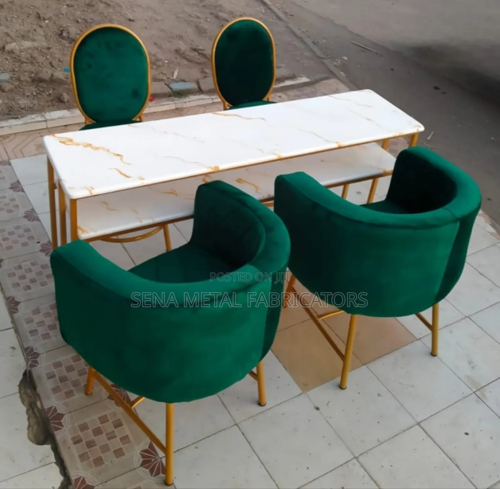 Dual Manicure Table,Emerald Upholstery.