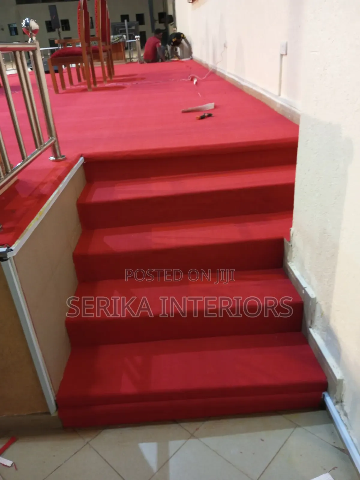 Red Staircase Wall to Wall Carpets Environmental Friendly Delta Carpet
