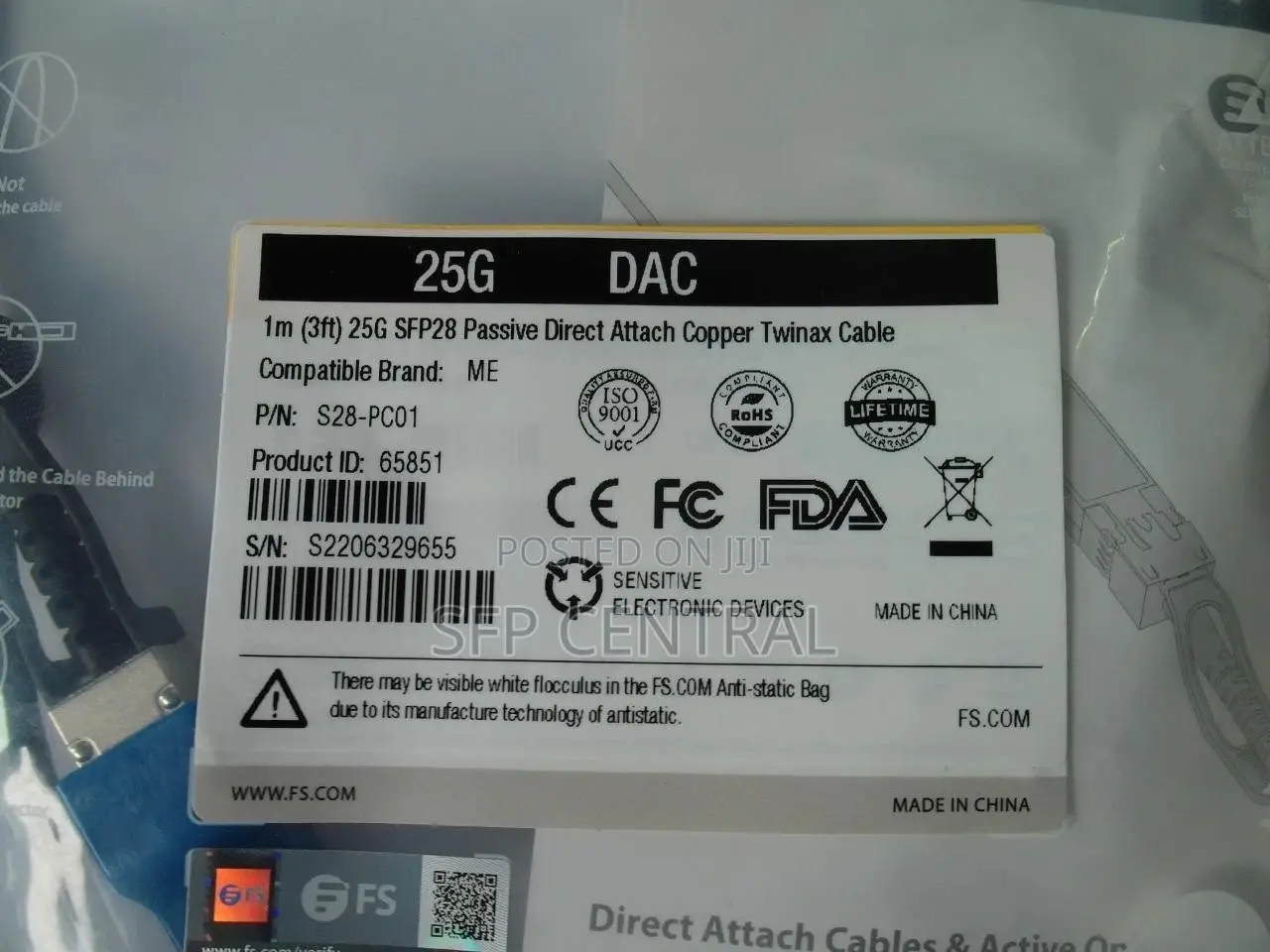 Fs 1m 25g Sfp28 Passive Direct Attach Copper Twinax S28