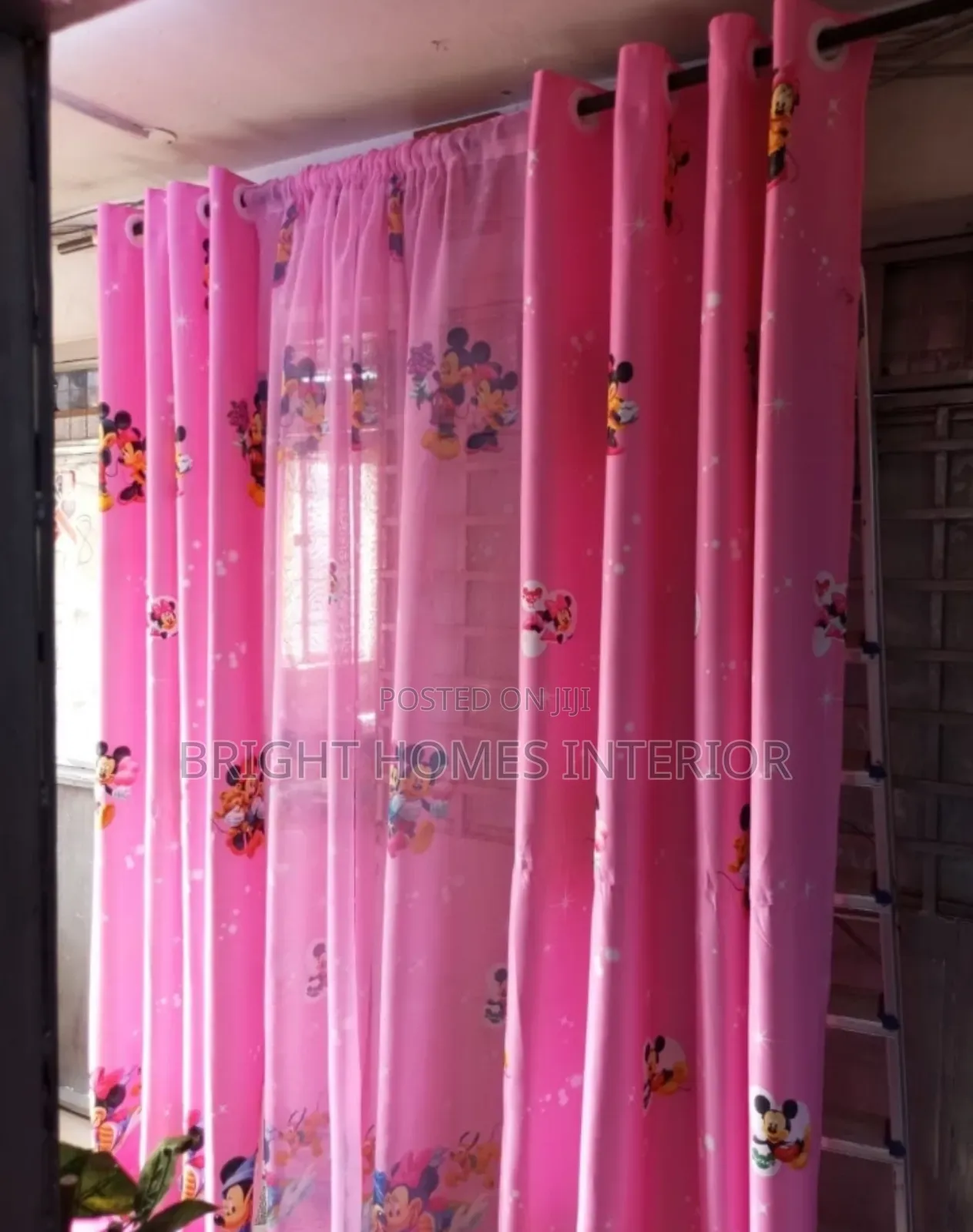 Cartoon Themed Kids Bedroom Pink Curtains