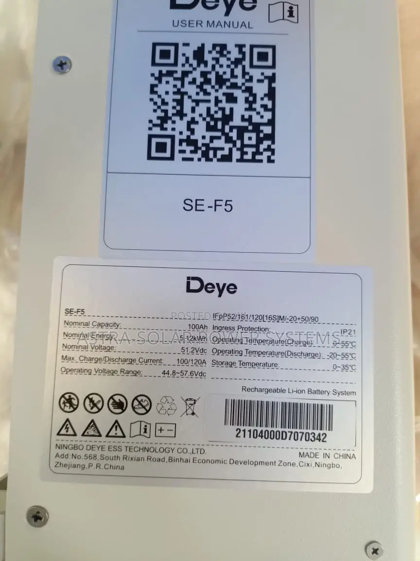 Deye 5.12kwh 51.2v Lithium Ion Battery