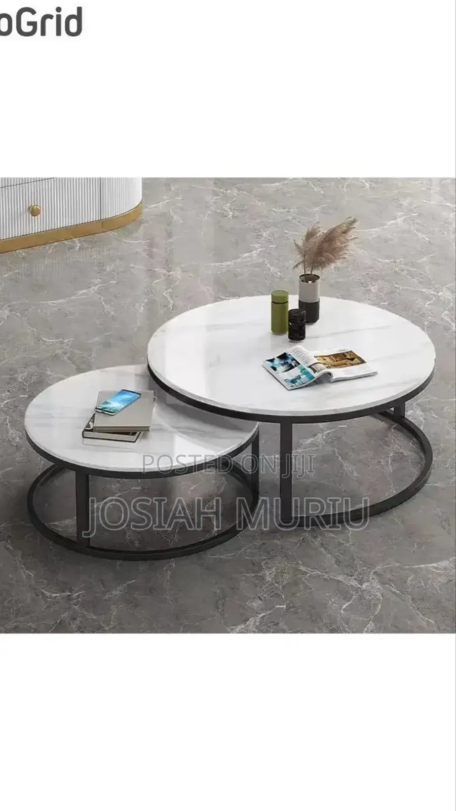 Pure Marble Top Nesting Coffee Tables With Black Stand