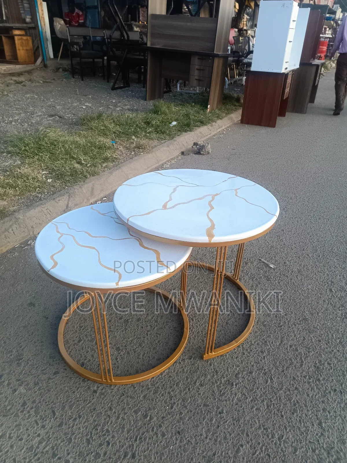 2 Pieces Coffee Table, White and Gold 