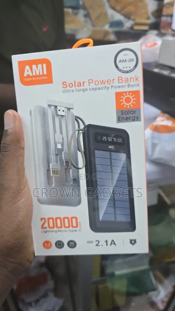 Ami Am-26 20000mah Solar Power Bank With Dual Usb Fast Charging