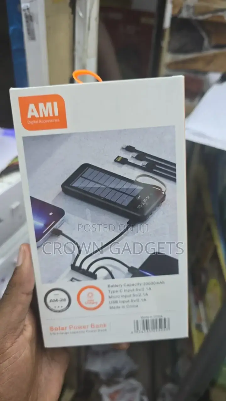 Ami Am-26 20000mah Solar Power Bank With Dual Usb Fast Charging