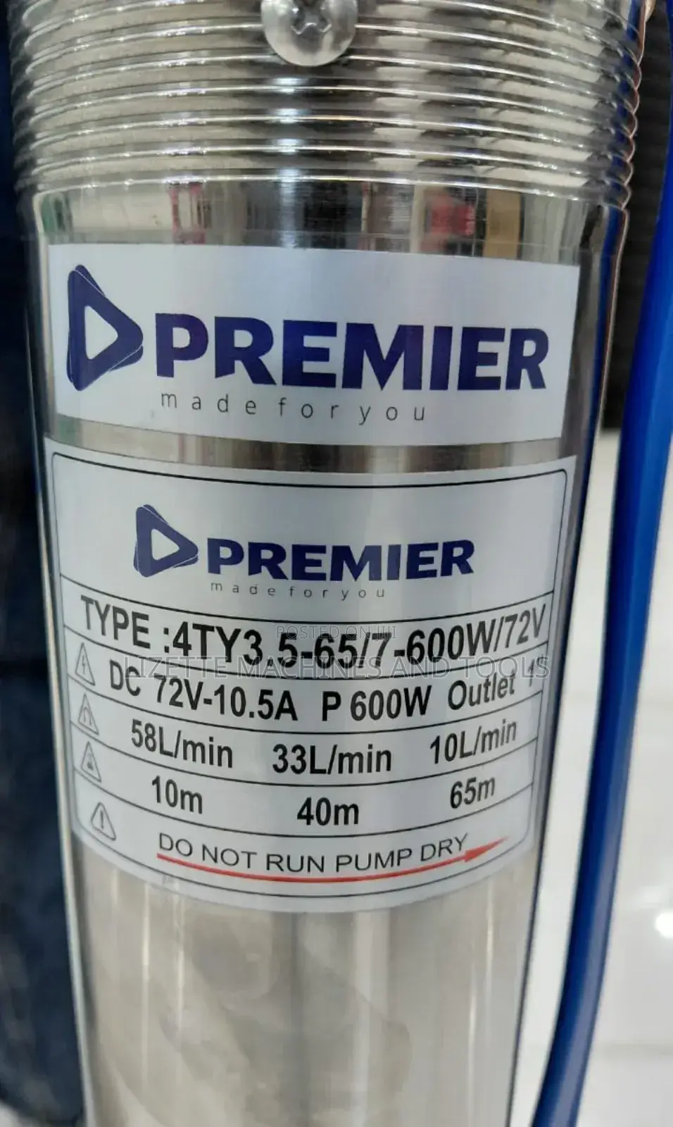 Premier 65m Head Solar Submersible Pump 600w 72v