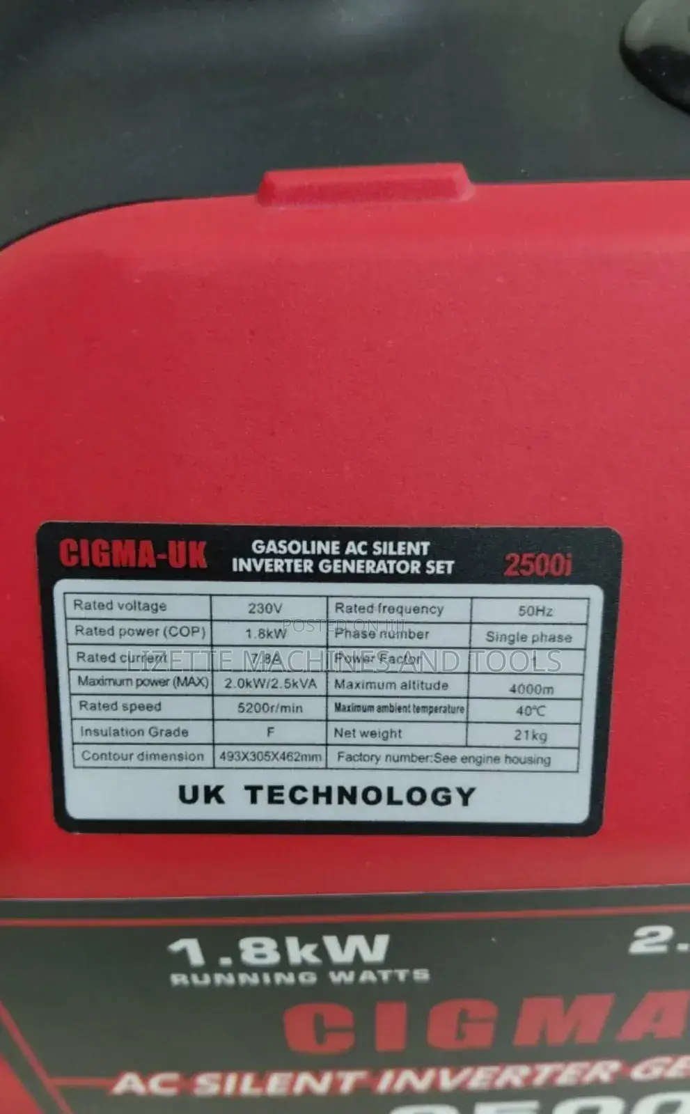 Cigma Uk 2.0kw/2.5kva Silent Inverter Generator Single Phase 2500i