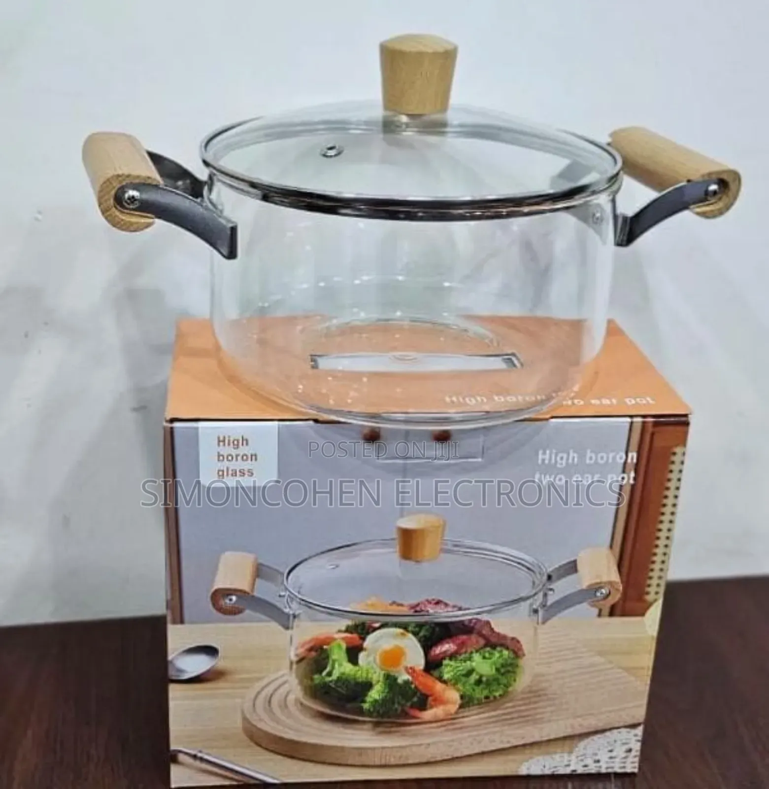 2.5l Wooden Handle High Boron Heavy  Borosilicate Glass Cookware