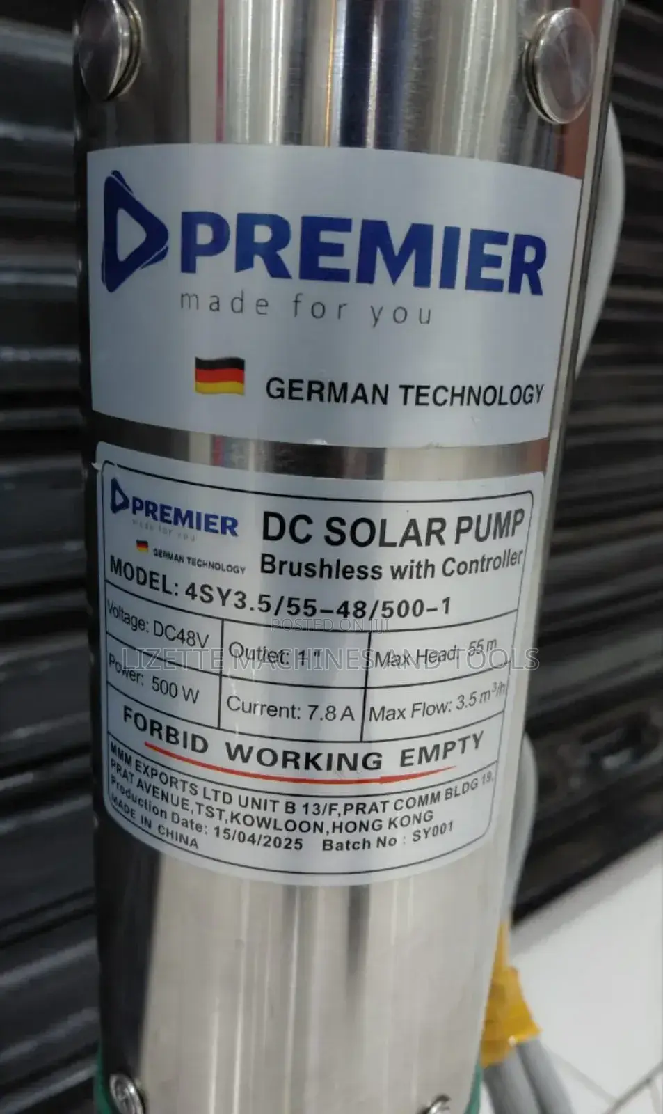 Premier 55m Head Brushless Solar Submersible Pump With Controller 500w