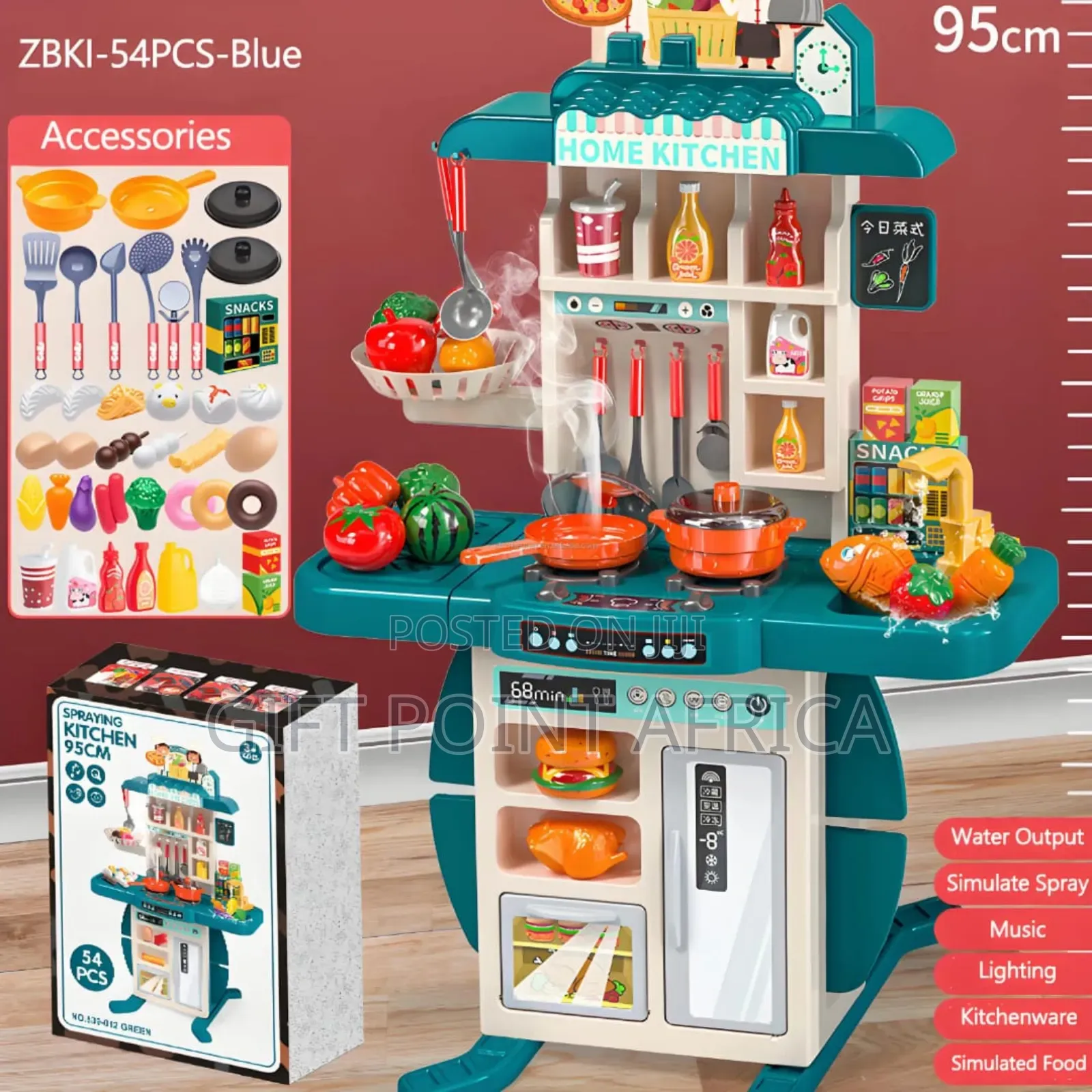 54 Pcs Kitchen Play Set With Light And Sound And Running Water