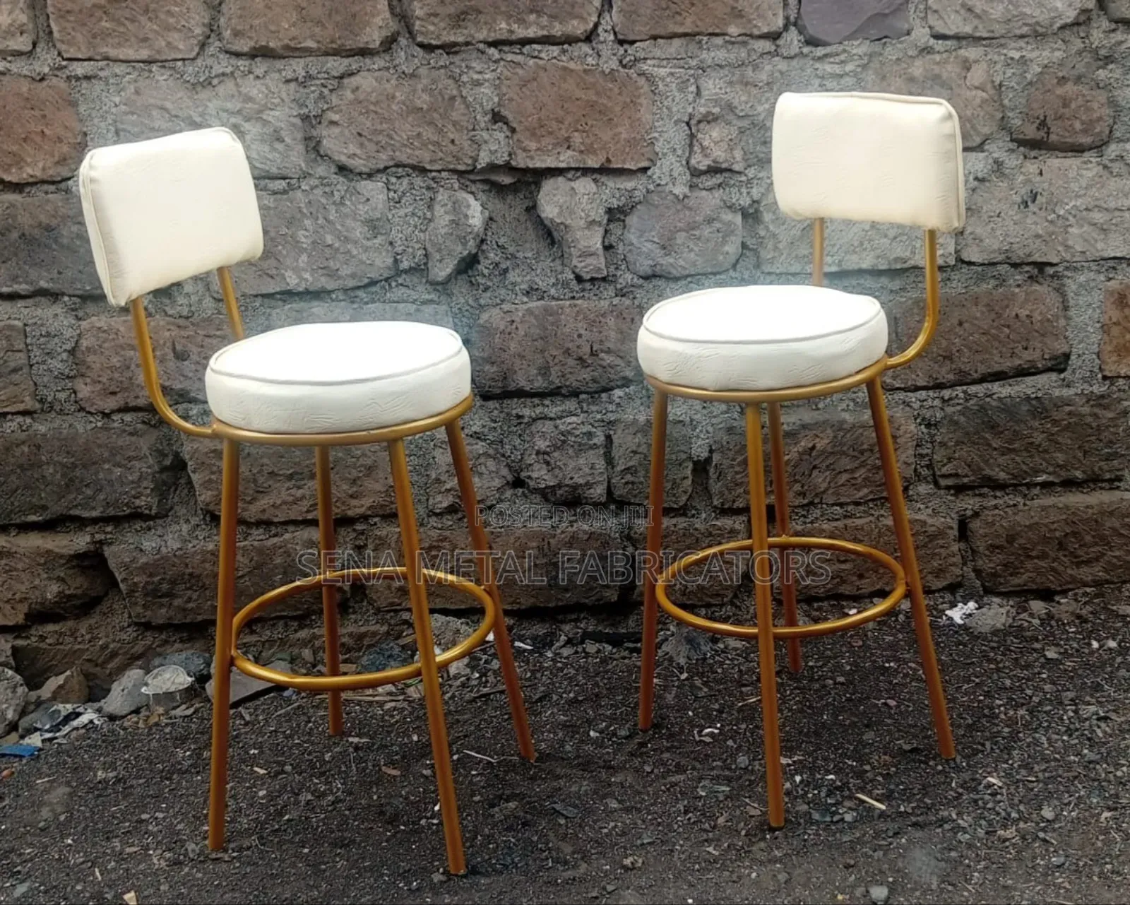Modern Cream and Metal Kitchen Counter Stools.