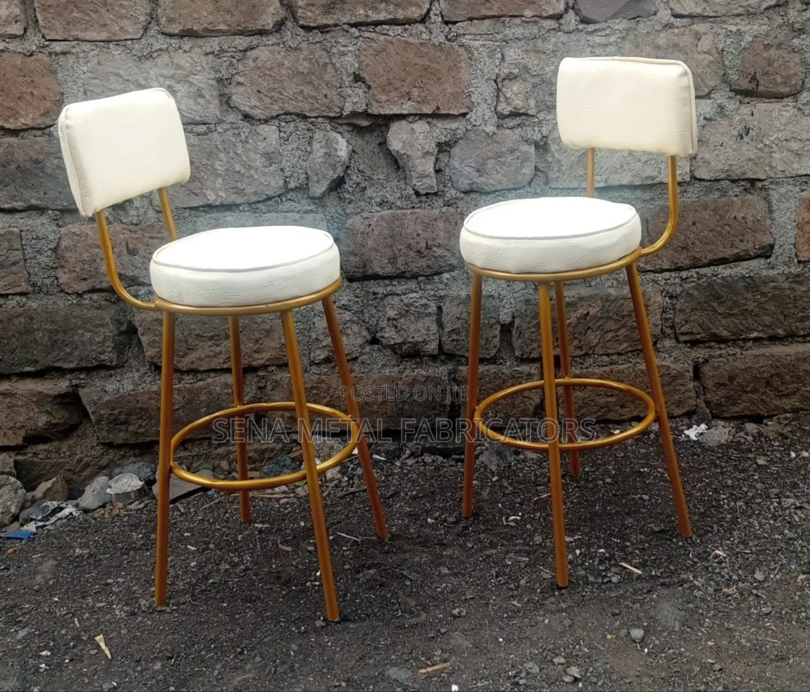 Modern Cream and Metal Kitchen Counter Stools.
