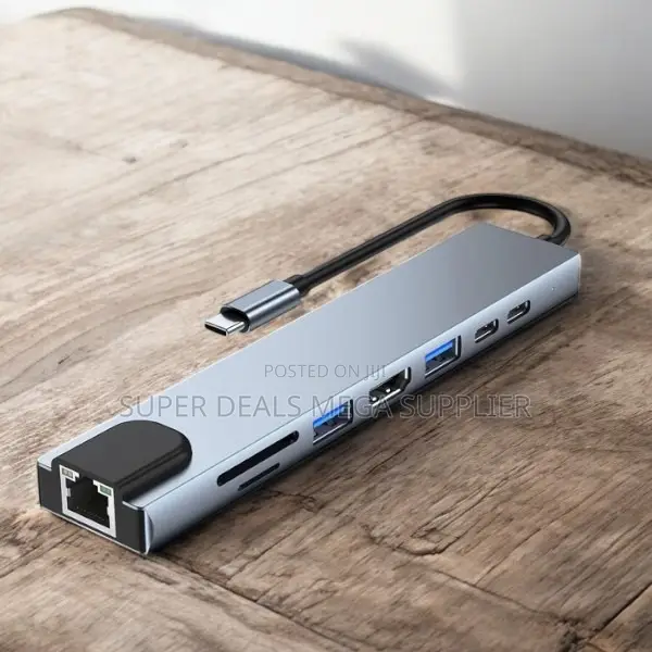 Lightweight 8-in-1 Usb Type C Hub Adapter With Fast Ethernet and Usb-C
