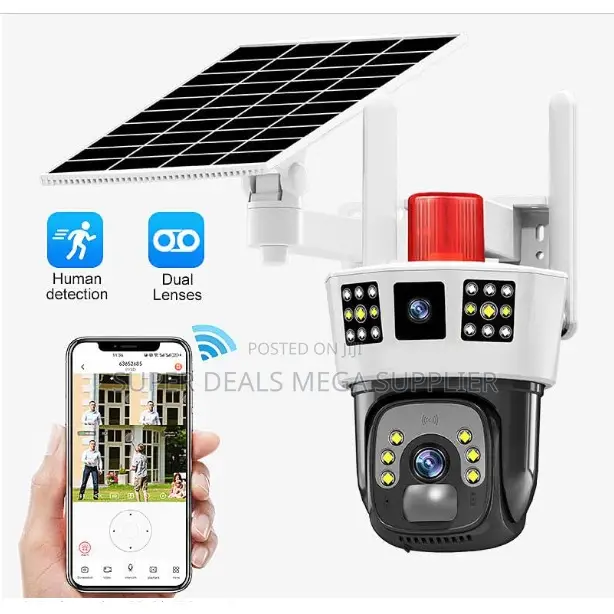 Human Movement Detection 4g Dual Lens Solar Camera Siren Alarm