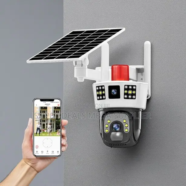 High Definition 3mp Hd 4g Dual Lens Lens Solar Camera Siren Alarm
