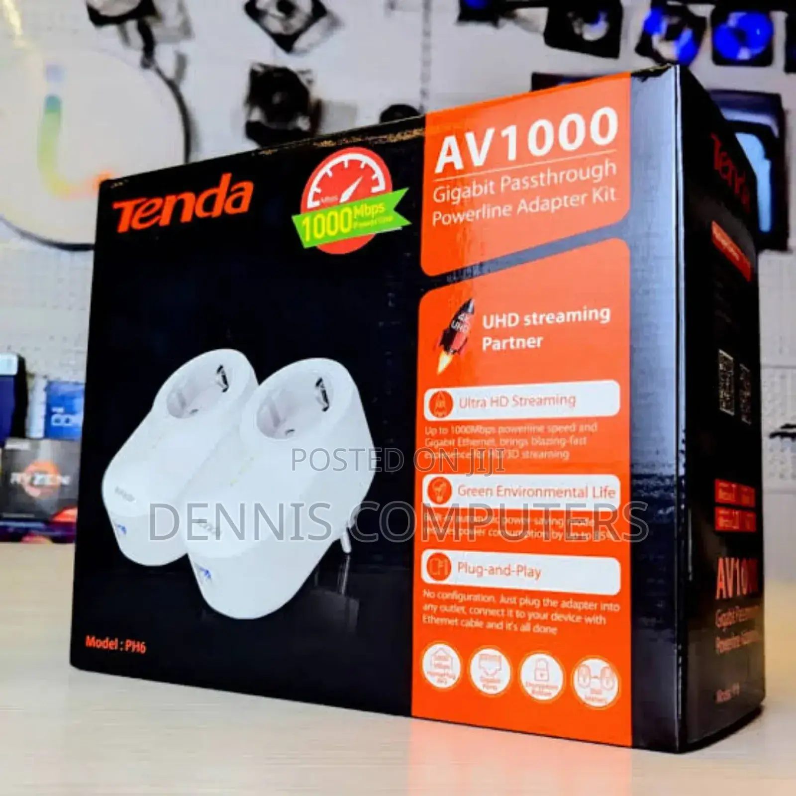 Tenda Av1000 Ph6 Gigabit Passthrough Powerline Adapter Kit