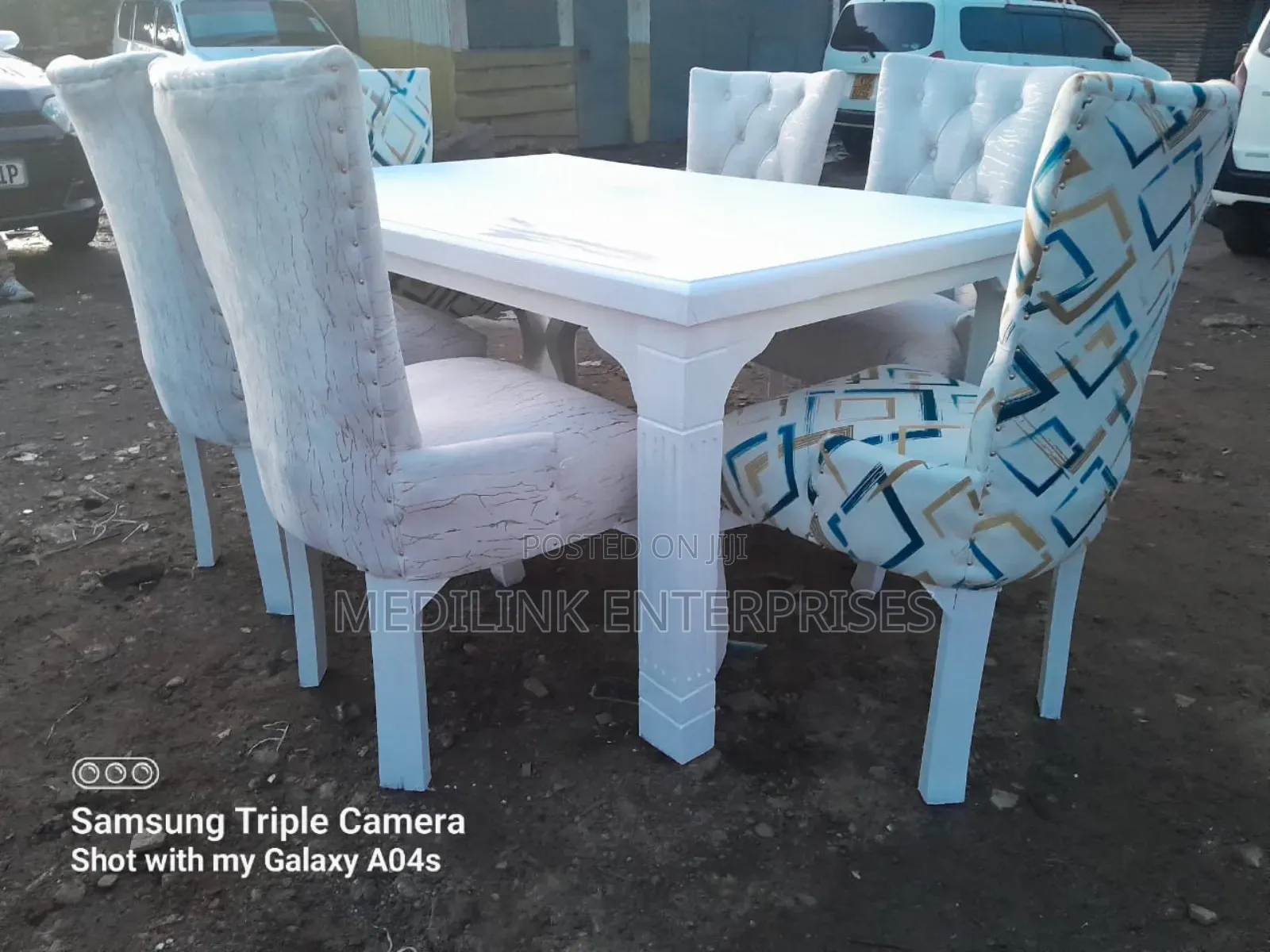 Whitish Mixed 6-Seater Marbled Dinning Table Set