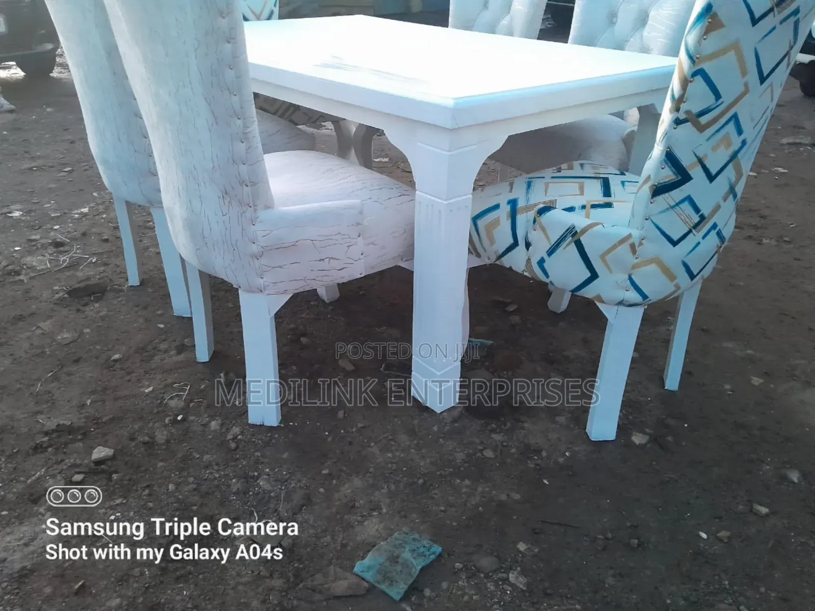 Whitish Mixed 6-Seater Marbled Dinning Table Set