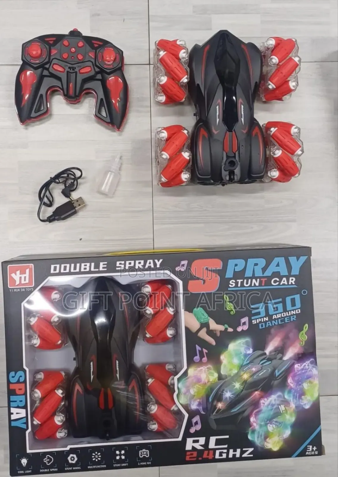 Remote Controlled Rechargeable Light Double Spray Stunt Car For Boys