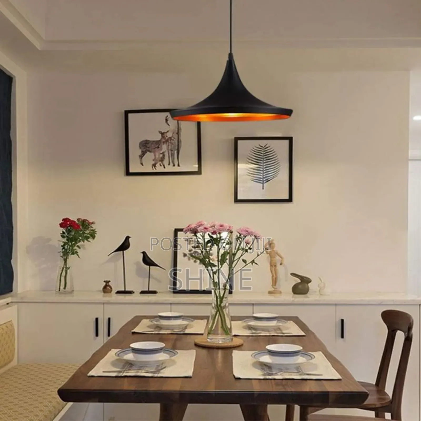 Flat Hat Black Gold Pendant Light