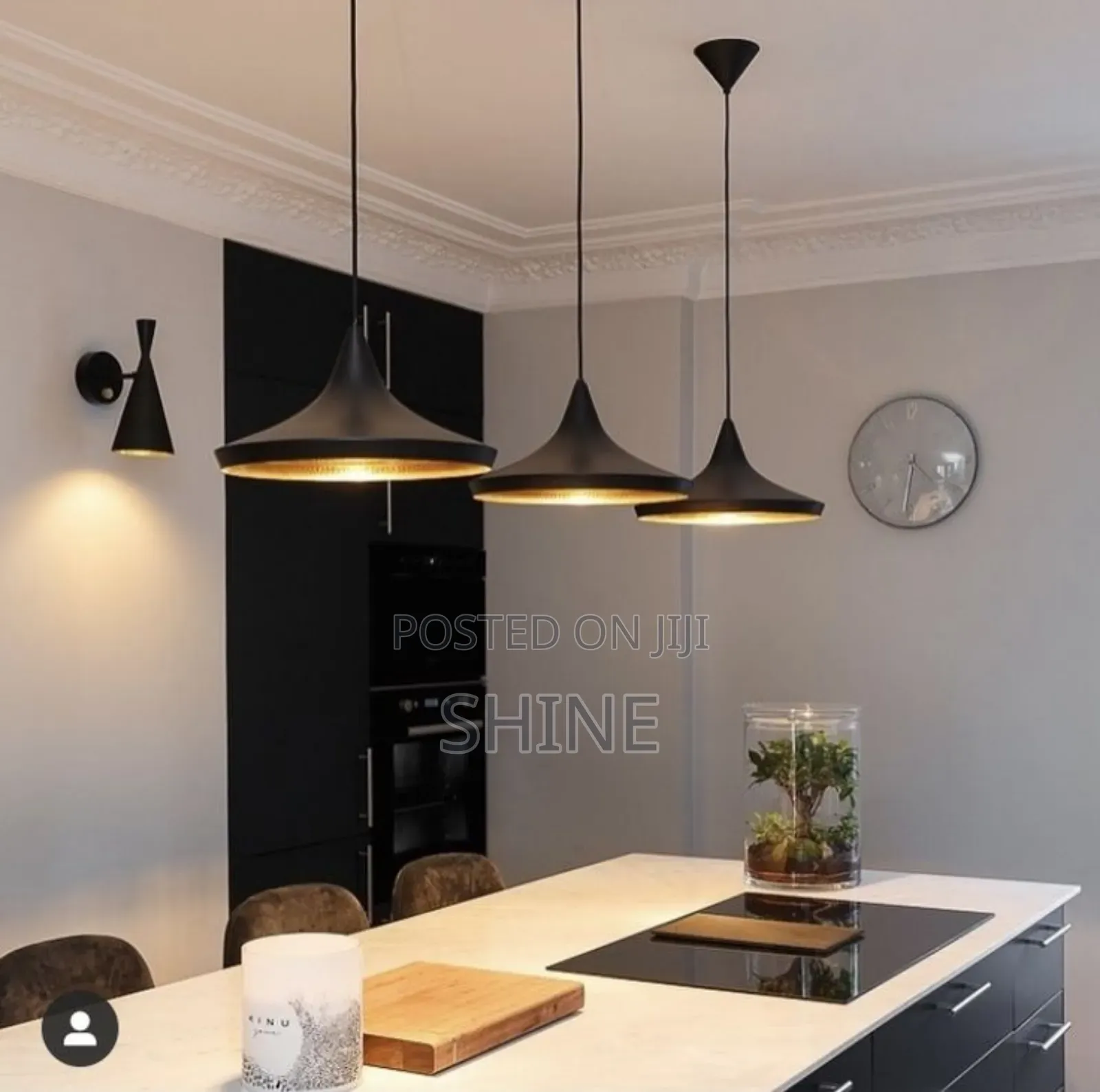 Flat Hat Black Gold Pendant Light