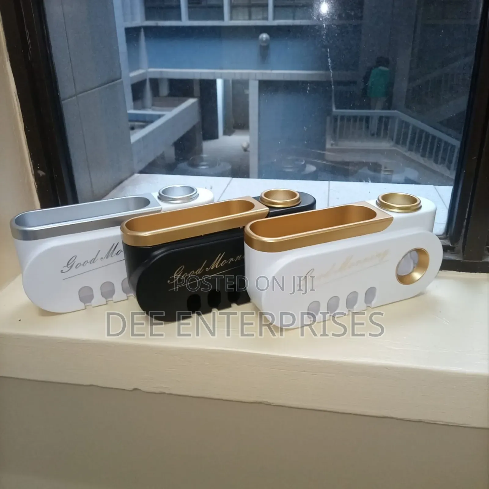 Classy Unique Good Morning Toothpaste and Toothbrush Holder