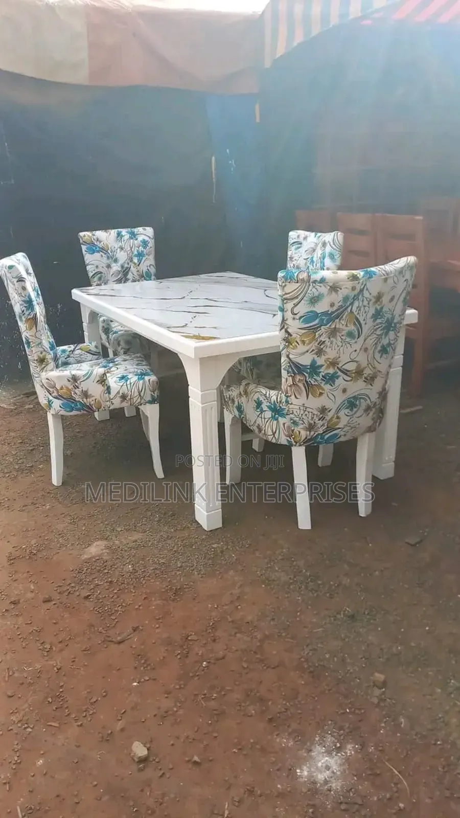 Marbled Top , Upholstered Chairs 4-Seater Dinning Table Set