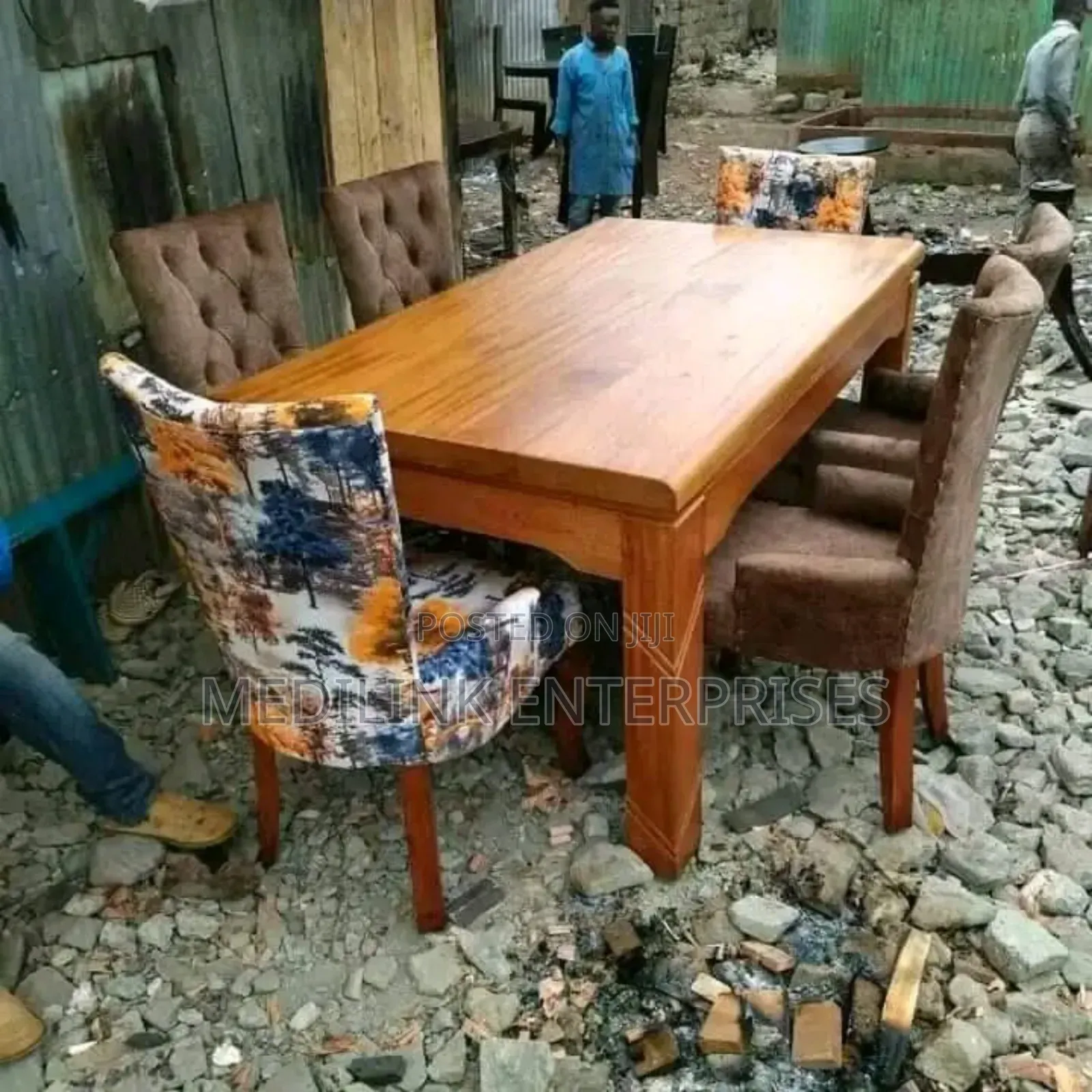 6-Seater Mixed Fabric , Mahogany Dinning Solid Dinner Set