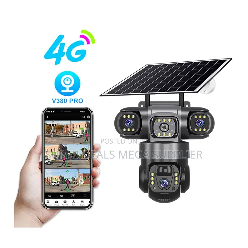Colored Night Vision V380 Pro 12mp 4g PTZ Triplelens Solar CCTV Camera