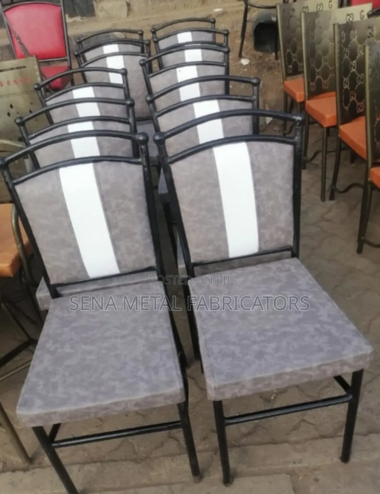 Simple Design With Black Metal Frame and Gray Faux Leather Upholstered