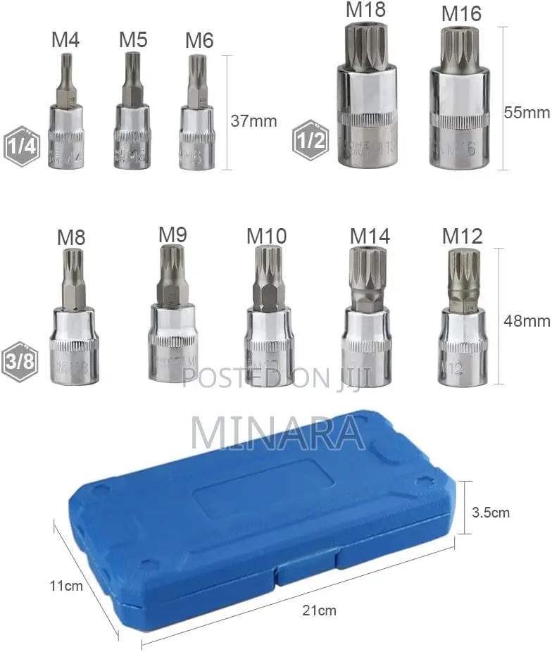 10 Pcs, XZN Triple Square, Spline Bit Socket Set, M4-M18