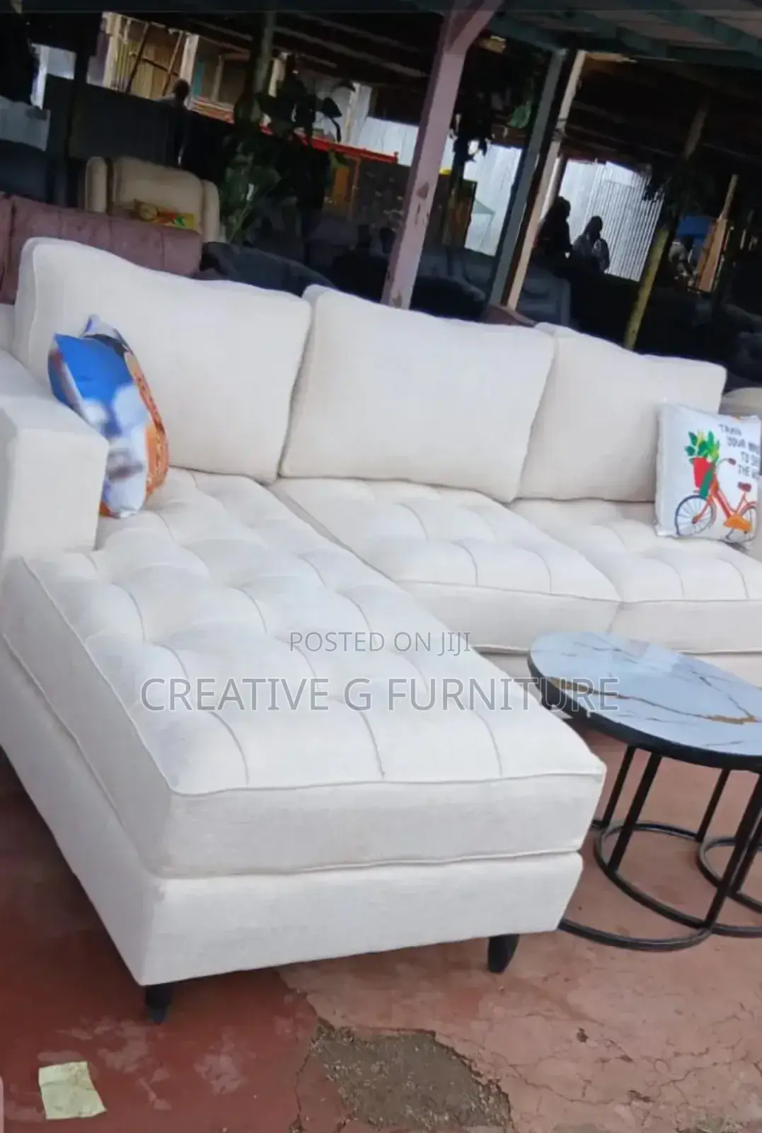 A Cream L-Shape Bubble Fabric Sofa