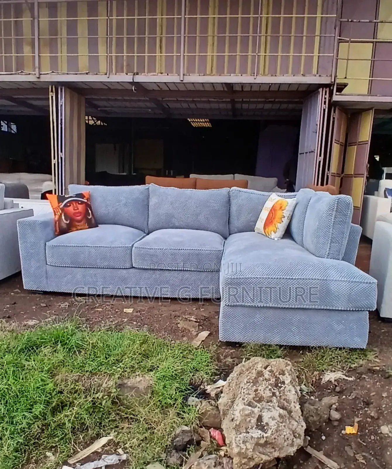A Fancy Gray L-Shape Bubble Sofa
