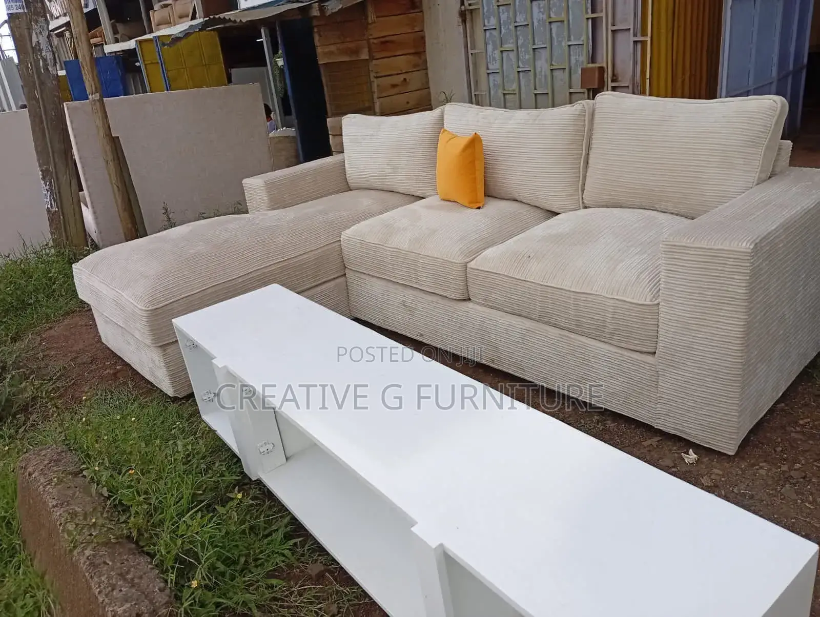 A Comfortable Cream L-Shape Sofa