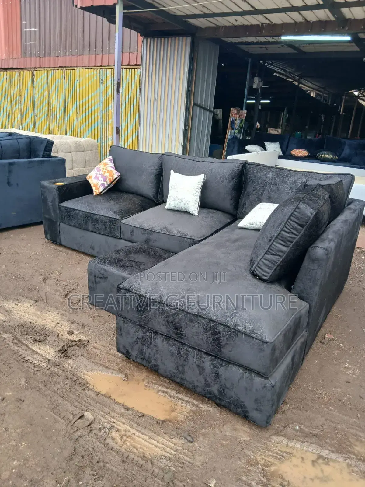A Soft Black L-Shape Sofa