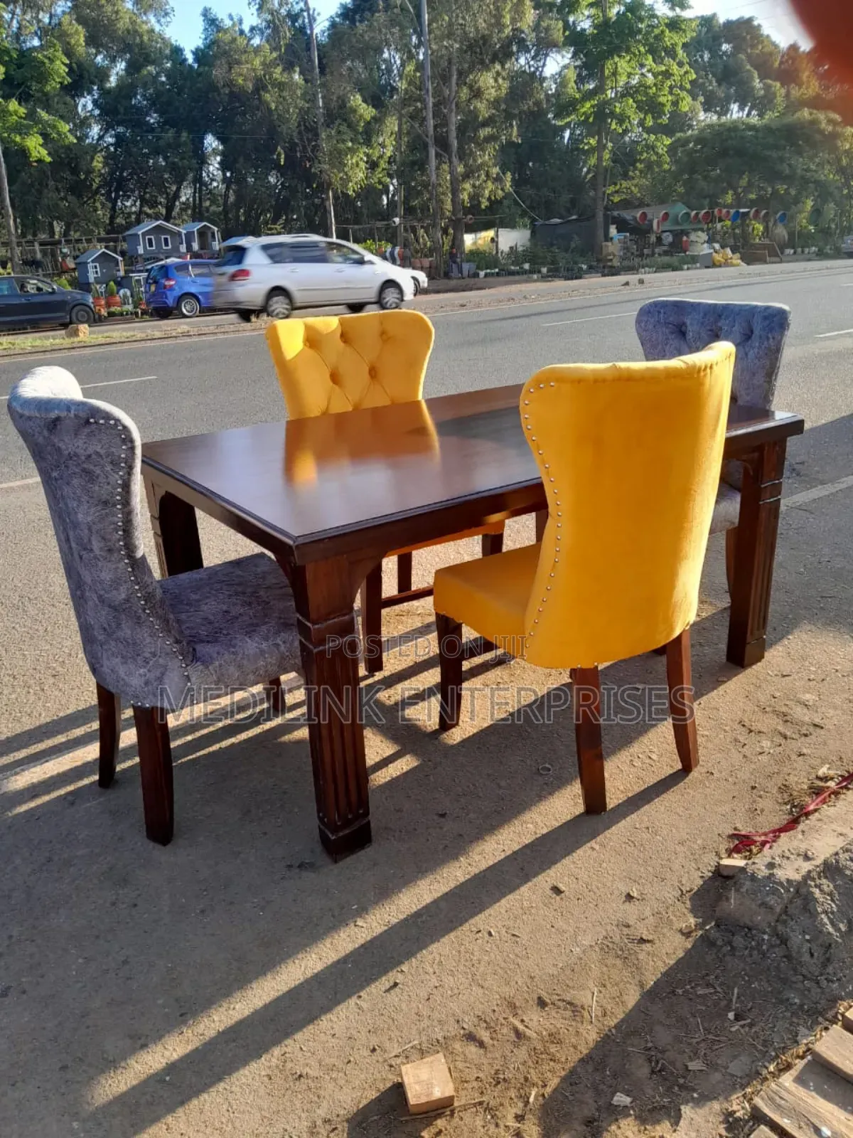 Wooden Upholstered 4-Seater Set