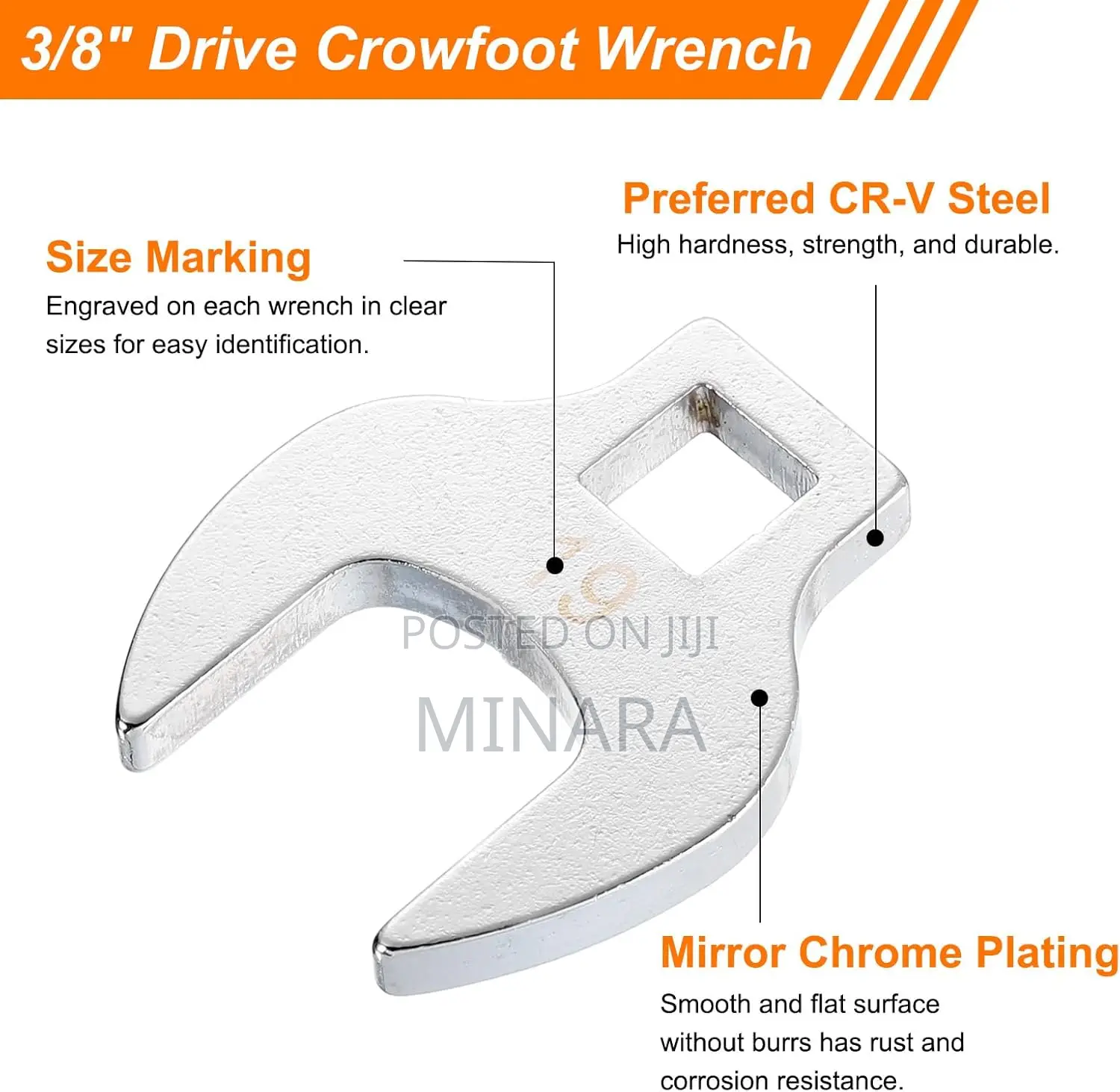 8 Pcs, Crowfoot Wrench Set, 3/8" Drive, Flare Nut Spanner Set,10–19mm