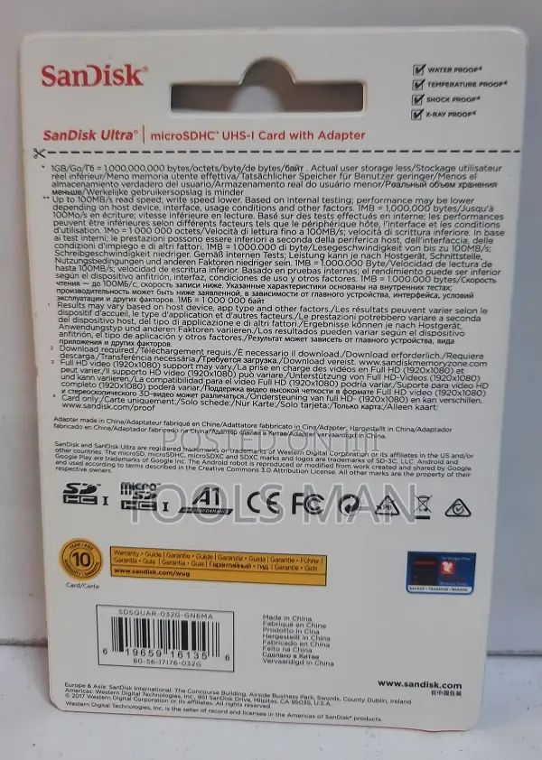 Sandisk Ultra 32gb Micro-SDHC Memory Card.A1 Class 10 Full Hd 100mb/S