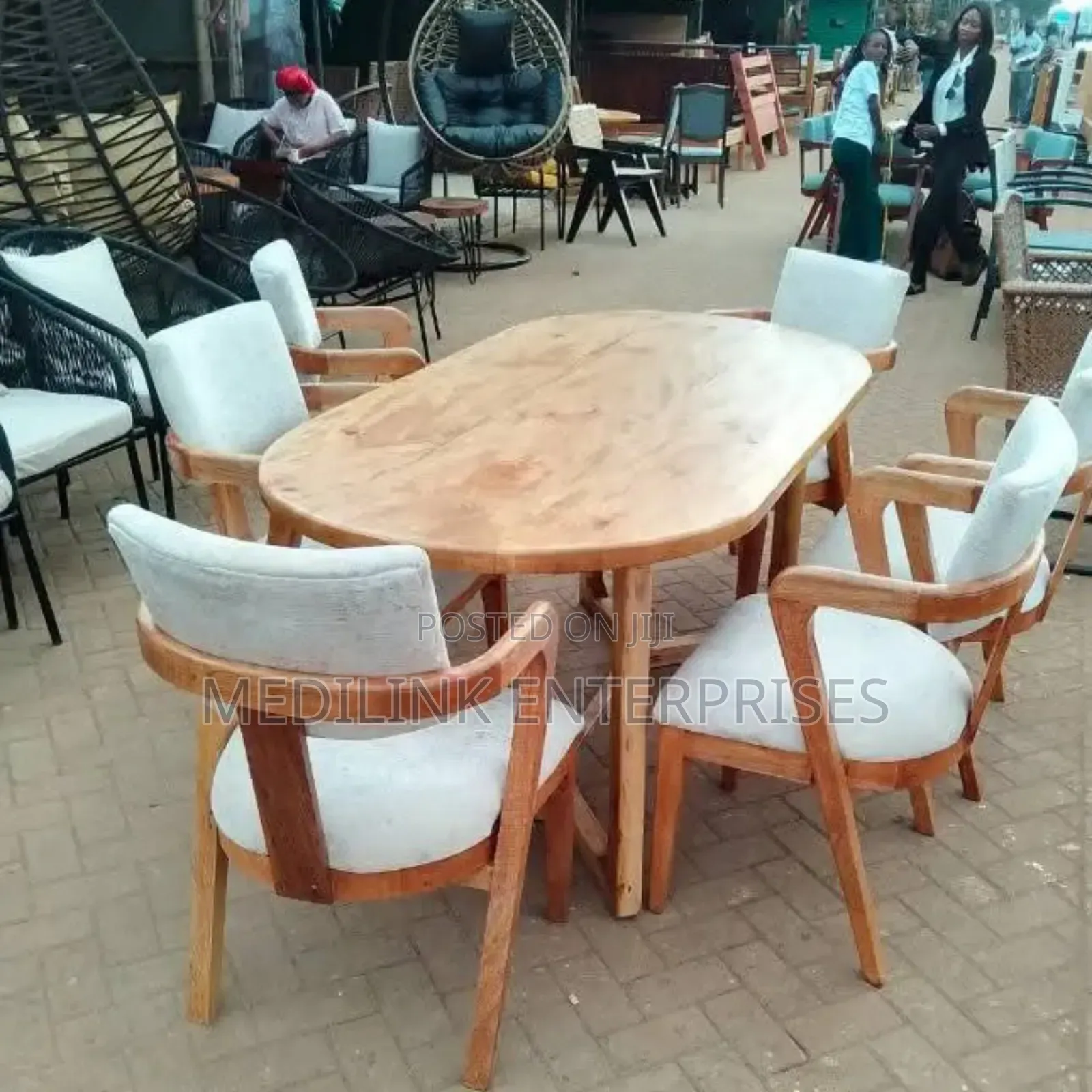 Wooden Upholstered Camel Back Chair Dinner Set
