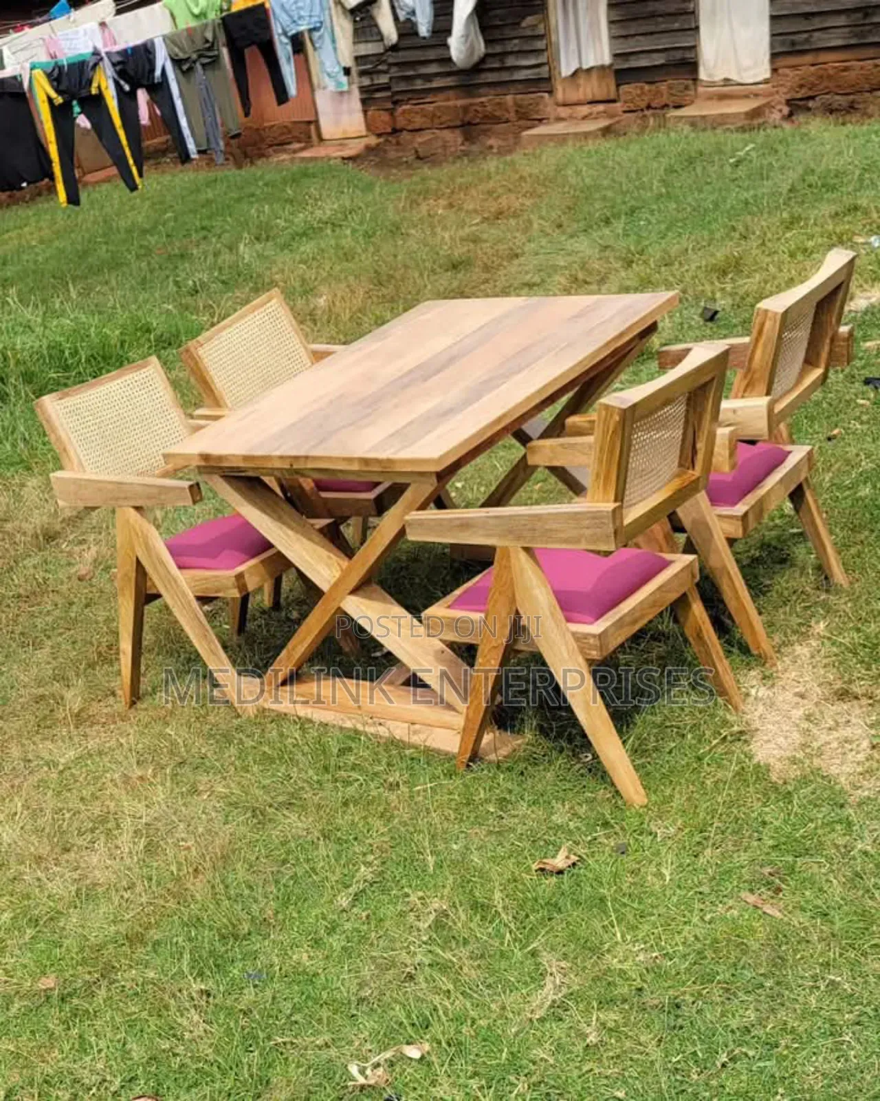 Rattaned Back 4-Seater Vanish Dinning Set